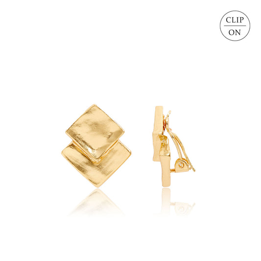 Overlapping Squares Clip-On Earrings - Gold