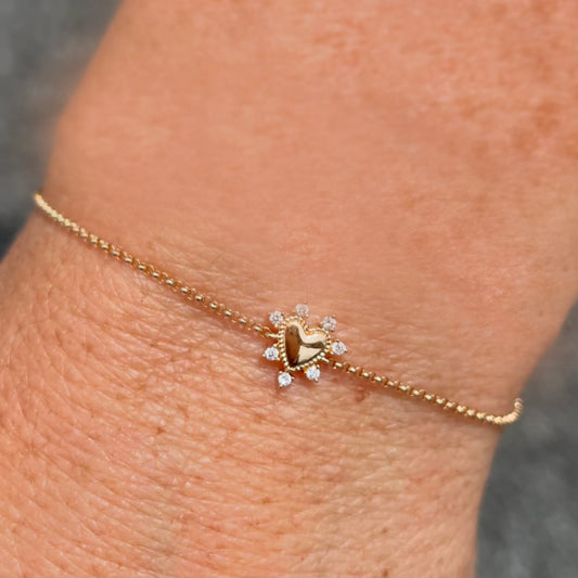 14k Gold + Diamond Mini Puffy Heart Chain Bracelet