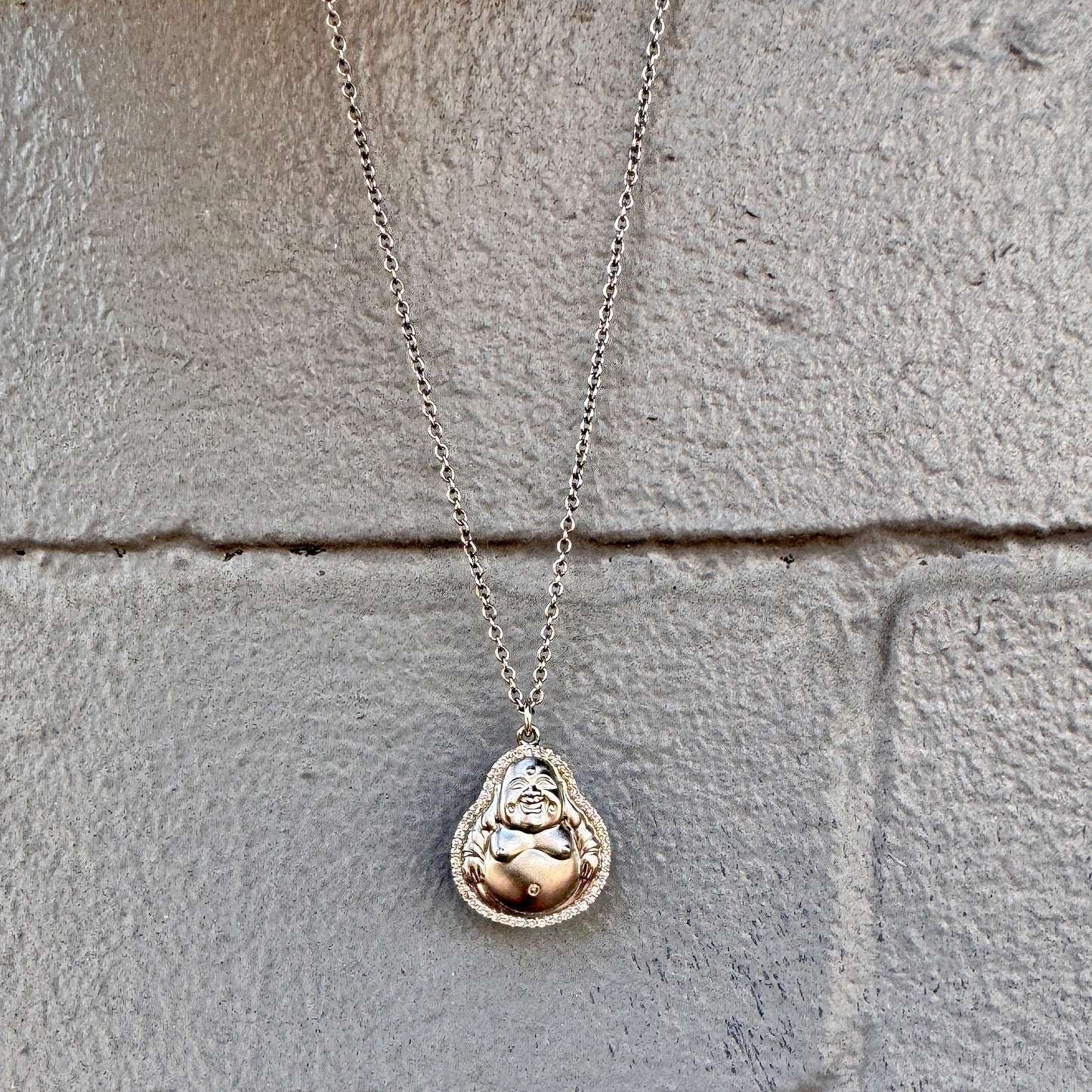 Oxidized Sterling Silver + Diamond Buddha Pendant Necklace