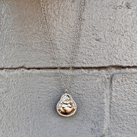 Oxidized Sterling Silver + Diamond Buddha Pendant Necklace