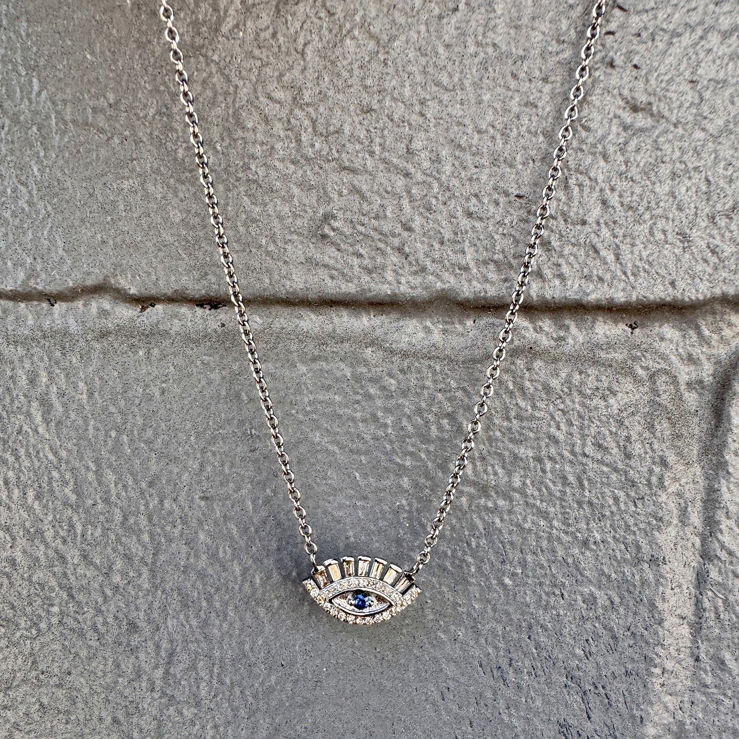 Oxidized Sterling Silver, Diamond + Sapphire Evil Eye Pendant Necklace