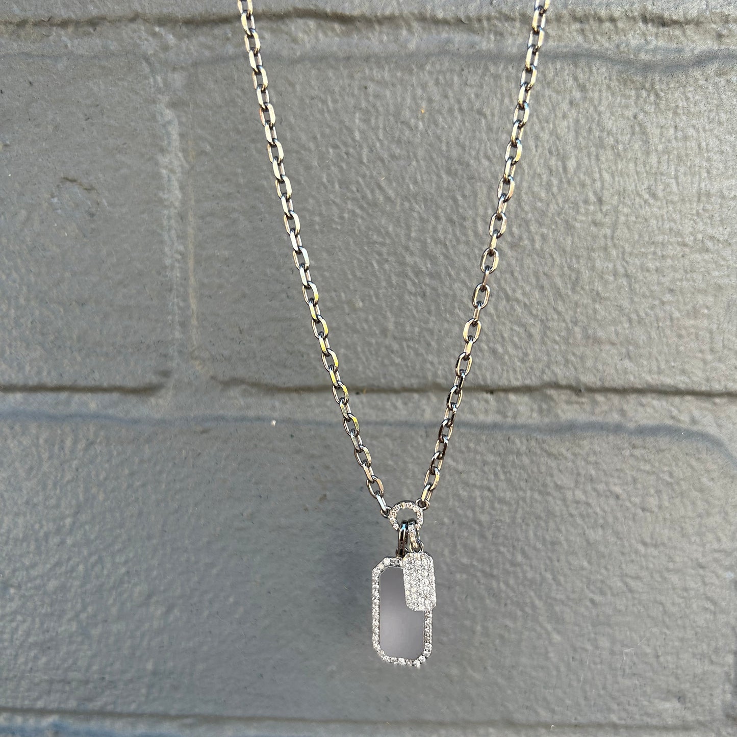 Oxidized Sterling Silver + Pave Diamond Double Dog Tag Charm Necklace