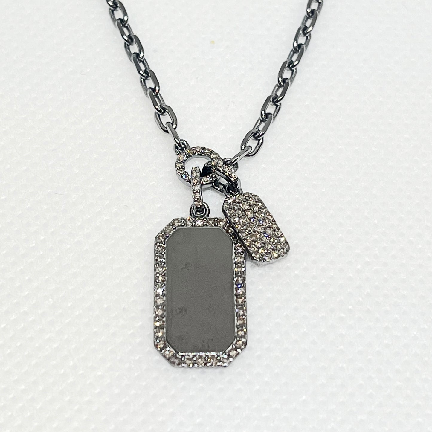 Oxidized Sterling Silver + Pave Diamond Double Dog Tag Charm Necklace