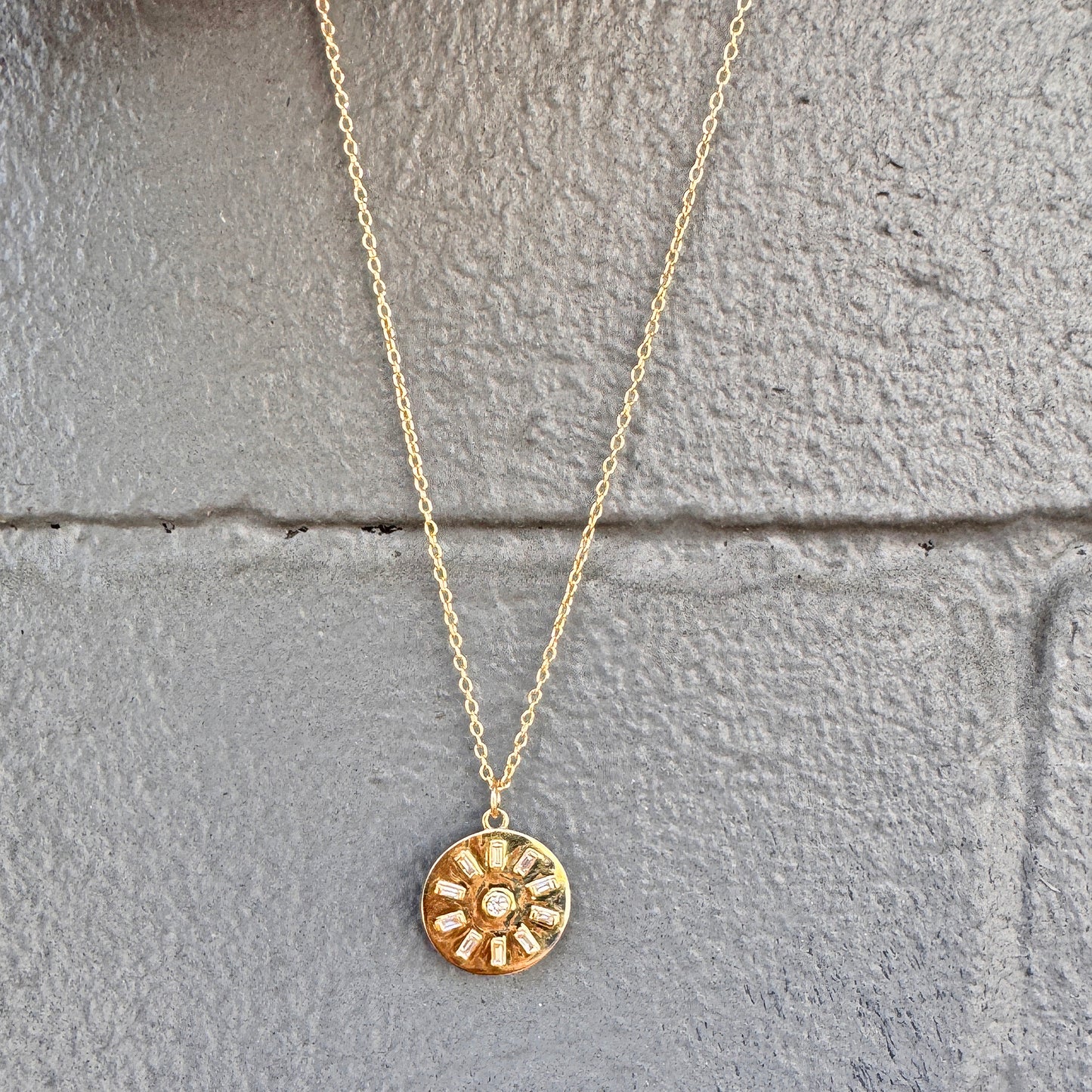 14k Gold + Diamond Mosaic Disc Pendant Necklace