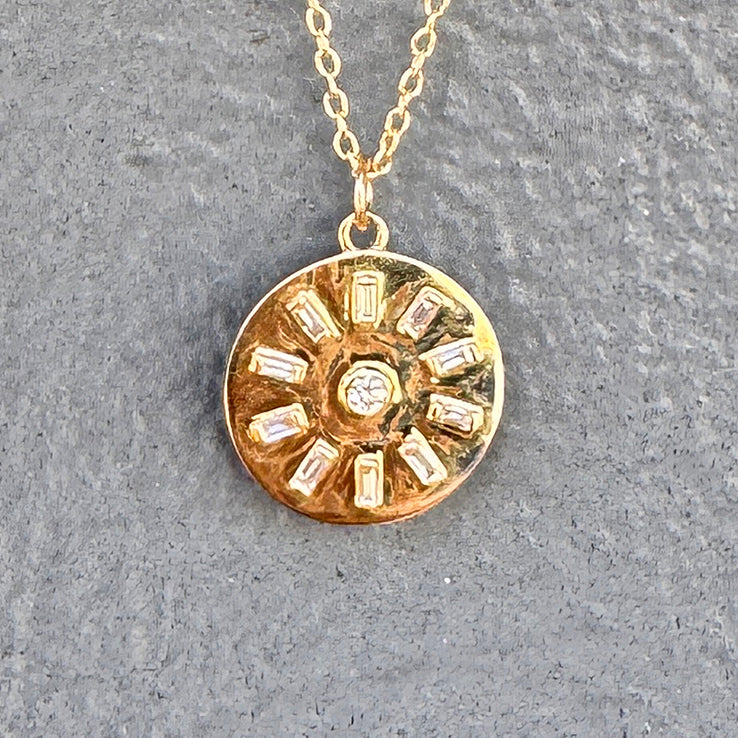 14k Gold + Diamond Mosaic Disc Pendant Necklace