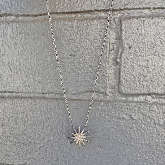 Oxidized Sterling Silver + Pave Diamond Starburst Pendant Necklace
