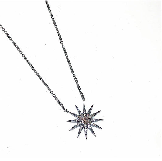Oxidized Sterling Silver + Pave Diamond Starburst Pendant Necklace