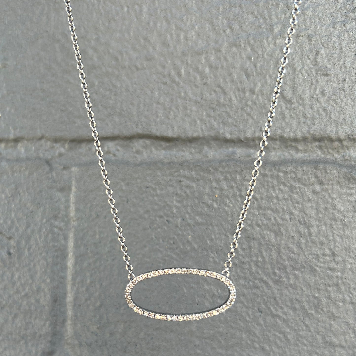 Oxidized Sterling Silver + Pave Diamond Open Oval Pendant Necklace