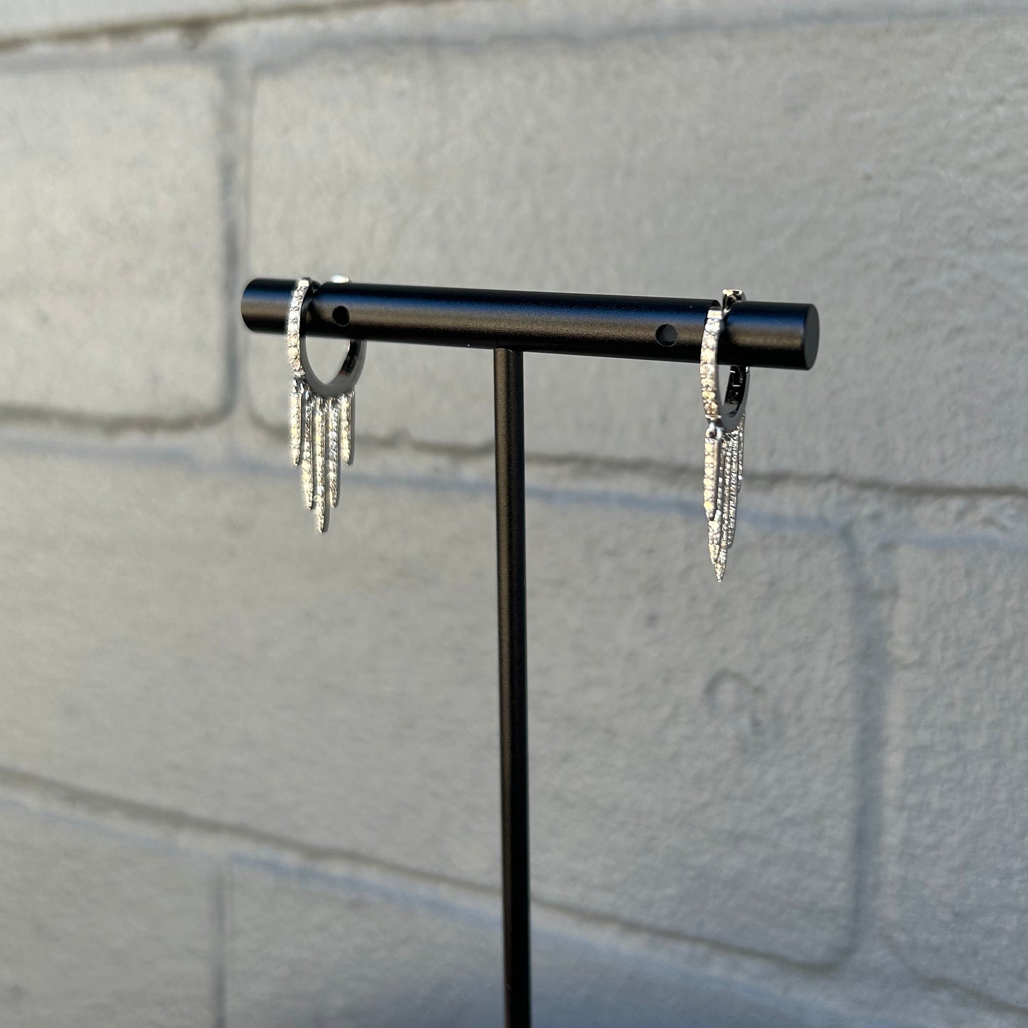 Oxidized Sterling Silver + Pave Diamond Fringe Huggie Earrings