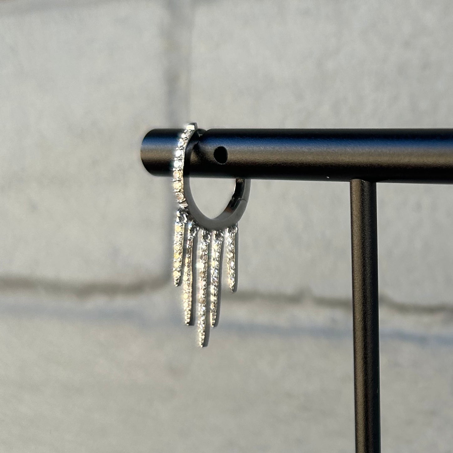 Oxidized Sterling Silver + Pave Diamond Fringe Huggie Earrings