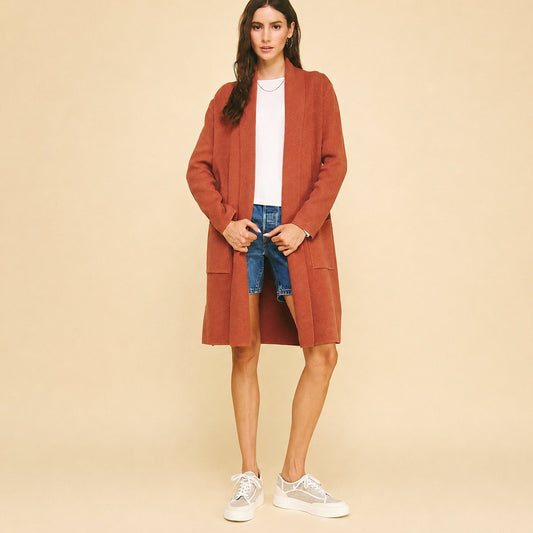 Open Knitted Long Cardigan - Amber
