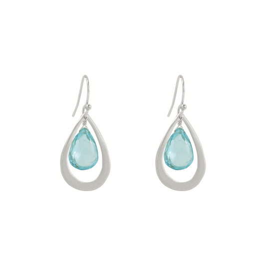 Open Teardrop with Blue Topaz Dangle Earrings - Silver
