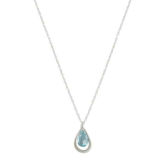 Open Teardrop with Blue Topaz Pendant Necklace - Silver