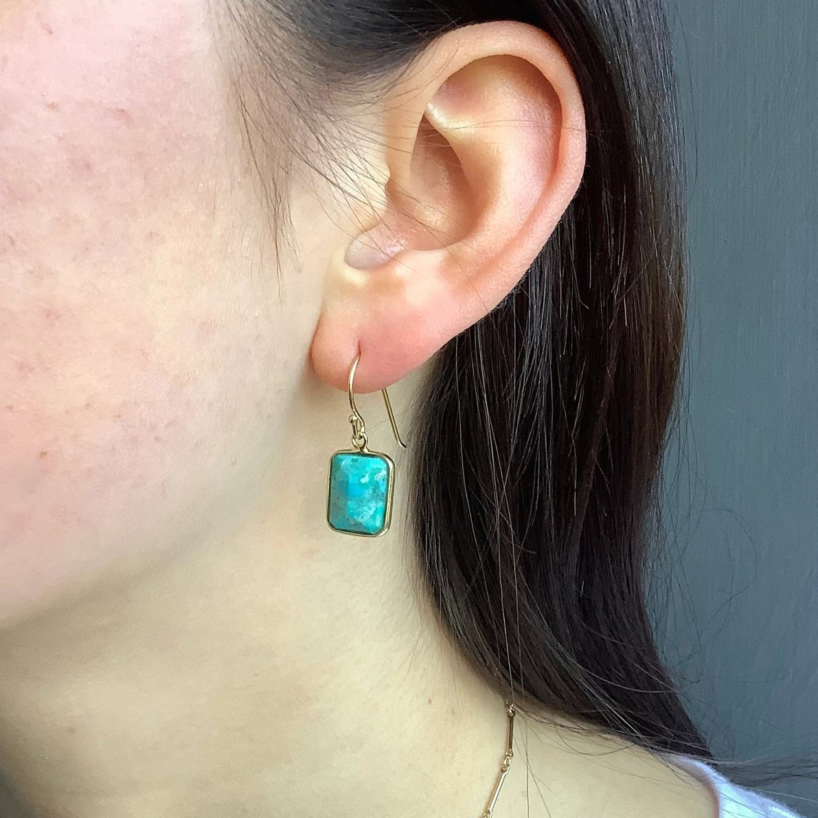 Faceted Turquoise Rectangle Earrings - Gold