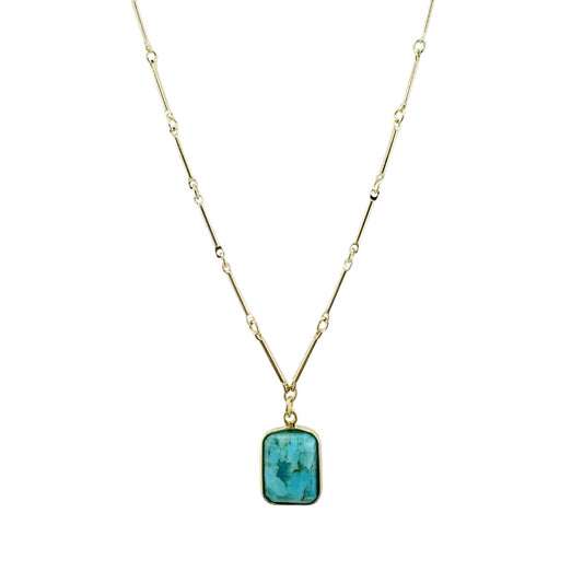 Faceted Turquoise Rectangle Pendant Necklace - Gold