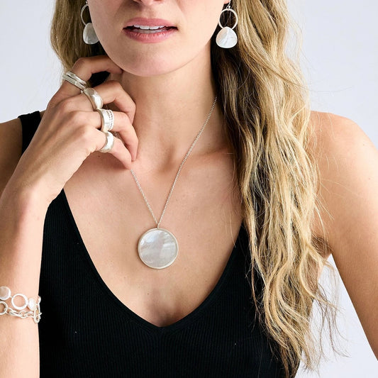 Large Circle with Mother of Pearl Pendant Necklace - Sterling Silver