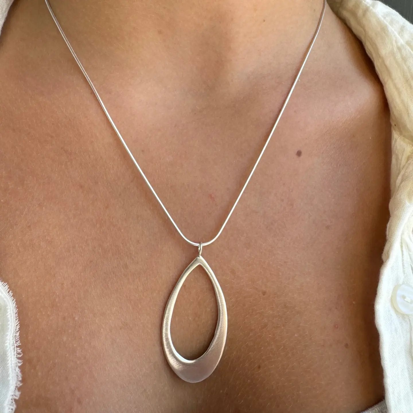 Large Leaf Pendant Necklace - Sterling Silver