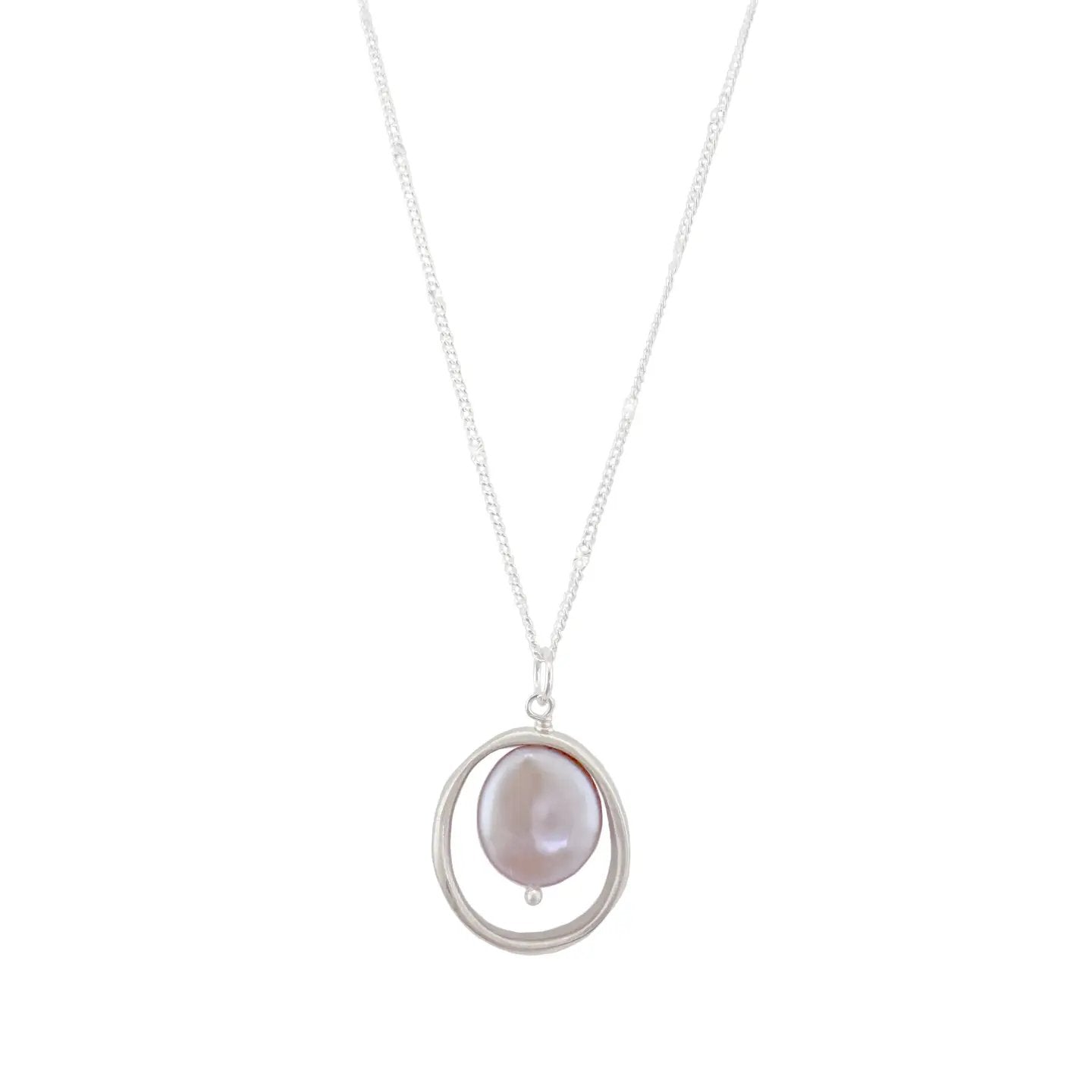 Open Circle with Pink Pearl Pendant Necklace — Sterling Silver