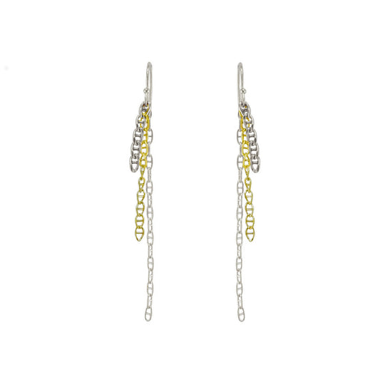 Anchor Chain Drop Earrings — Silver + Gold