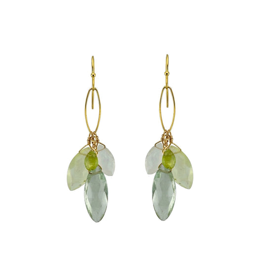 Green Amethyst, Prehnite, Moonstone + Peridot Cluster Earrings — Gold Vermeil