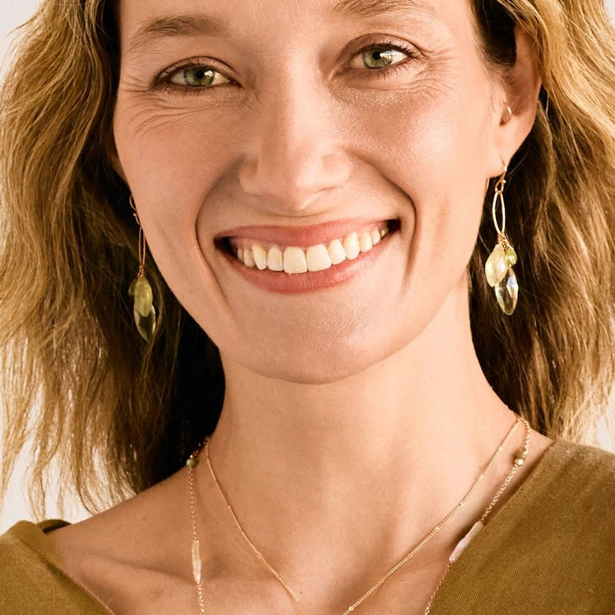 Green Amethyst, Prehnite, Moonstone + Peridot Cluster Earrings — Gold Vermeil