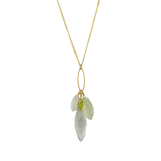 Green Amethyst, Prehnite, Moonstone + Peridot Cluster Pendant Necklace — Gold Vermeil