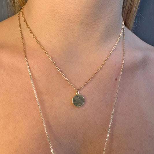 Labradorite Coin Necklace — Gold Vermeil