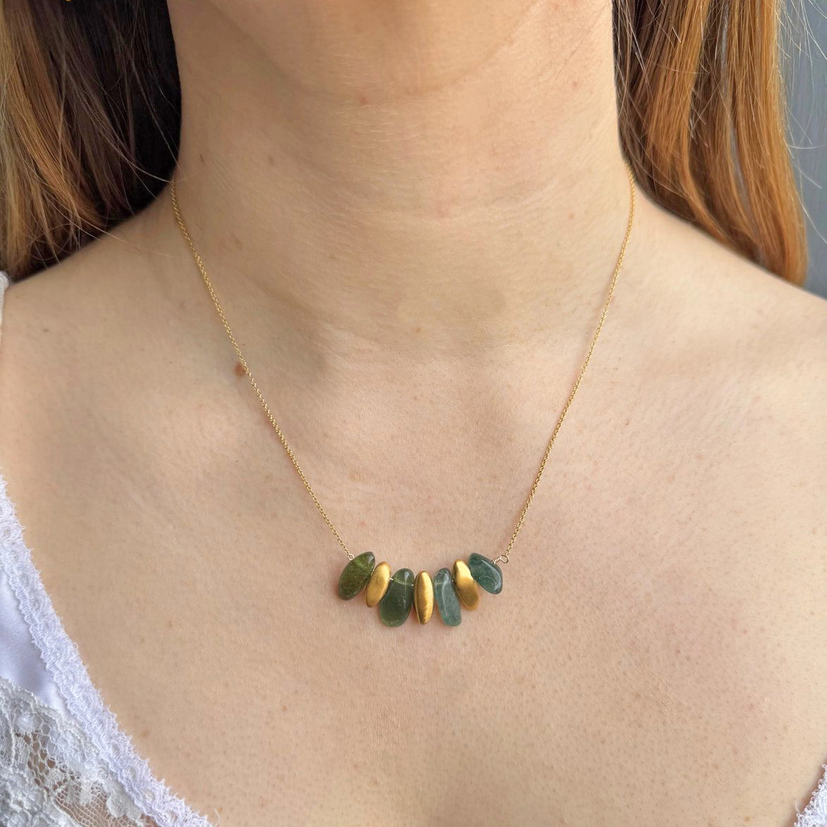 Nuggets with Green Apatite Necklace – Gold Vermeil