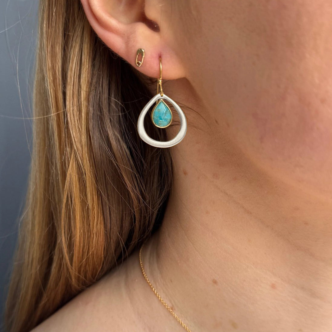 Open Drop with Turquoise Earrings – Silver + Gold
