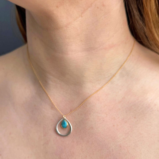 Open Drop with Turquoise Pendant Necklace – Silver + Gold