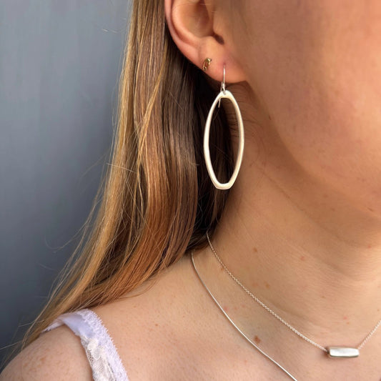 Organic Rectangle Earrings — Sterling Silver