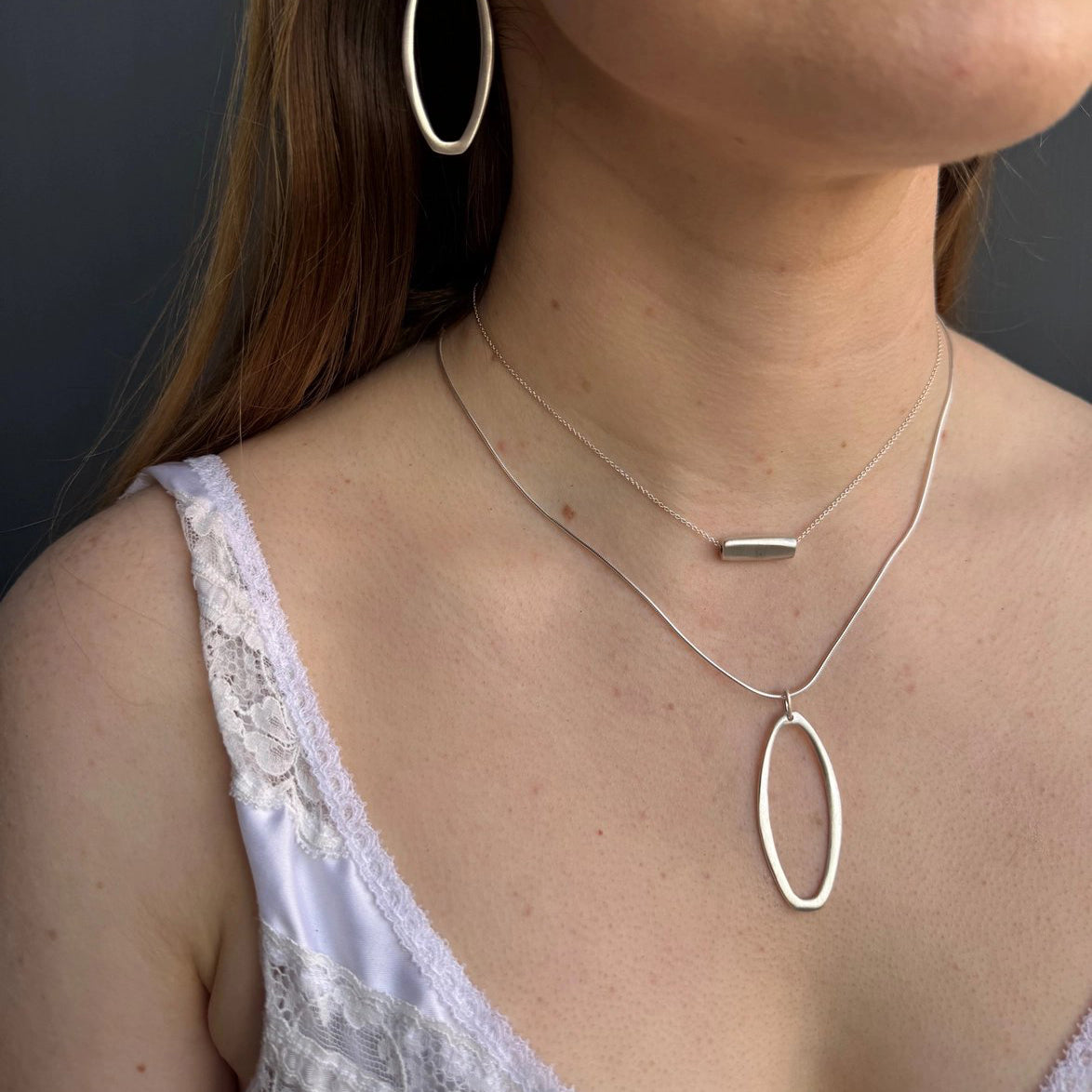 Organic Rectangle Pendant Necklace — Sterling Silver