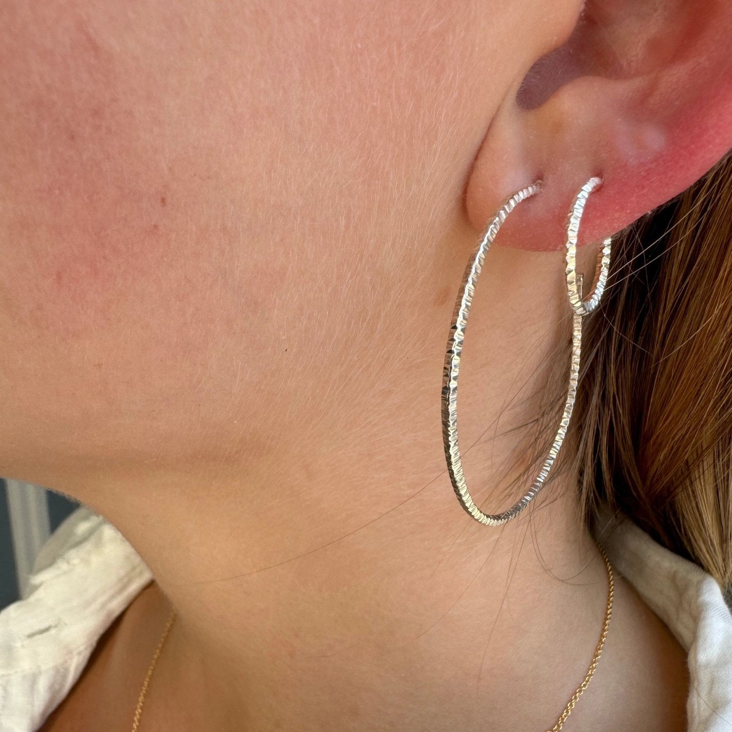 Textured Large Hoop Earrings (select material)