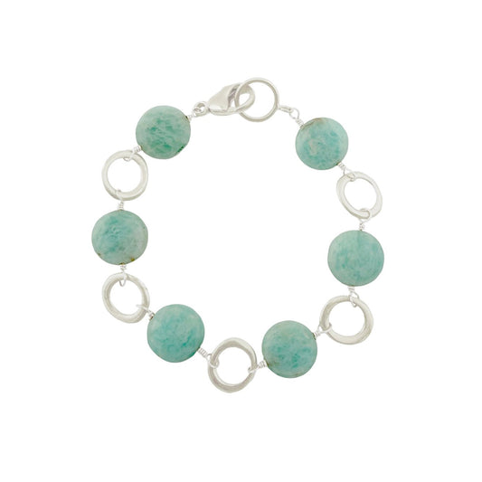 Circles with Amazonite Coins Bracelet - Sterling Silver