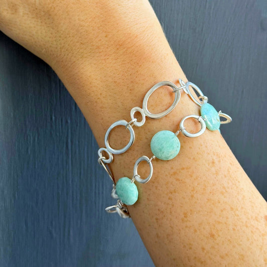 Circles with Amazonite Coins Bracelet - Sterling Silver