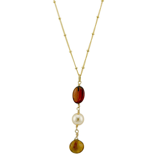 Hessonite Garnet with Pearl Pendant Necklace - Gold Vermeil