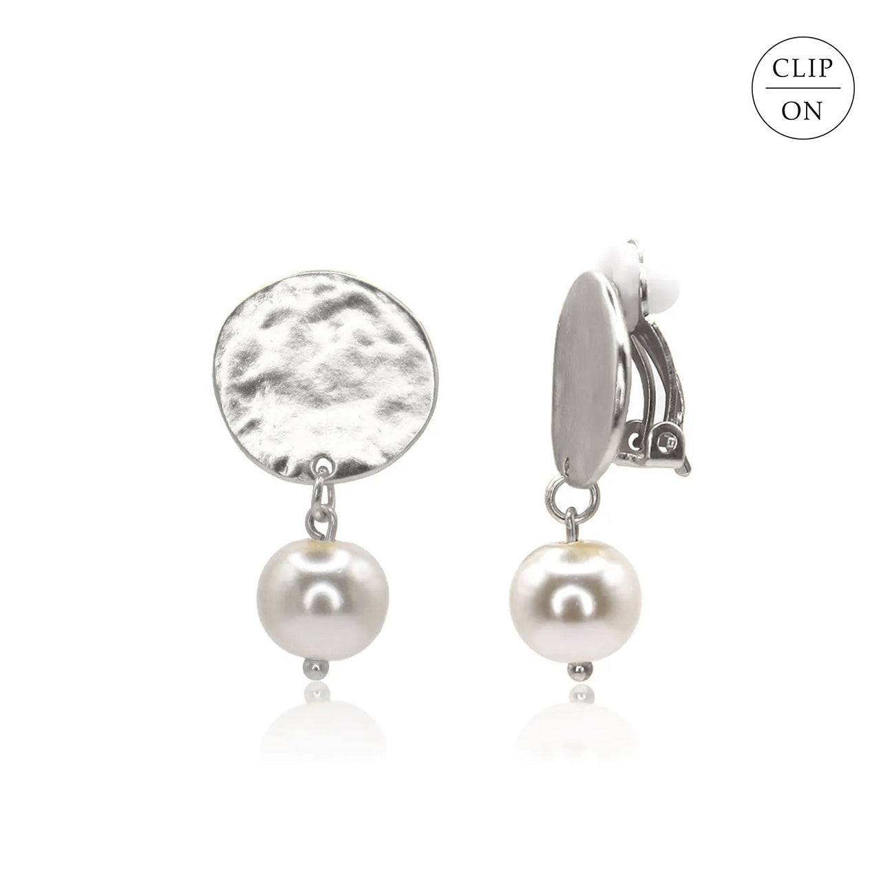 Pearl Drop Coin Clip-On Earrings - Gold or Silver