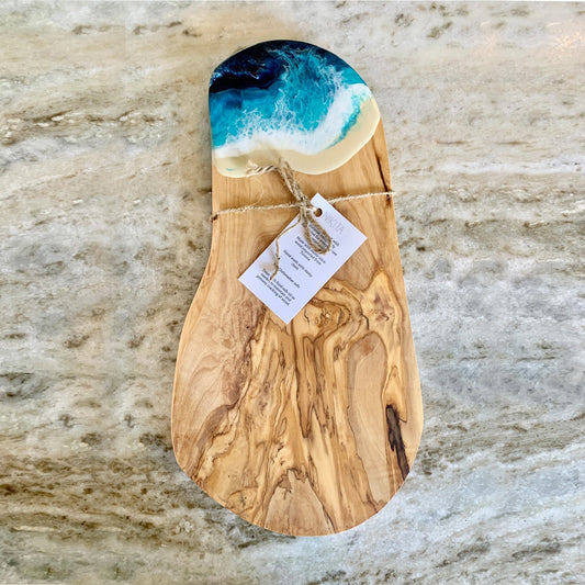 Small Olivewood Charcuterie Board with Resin Accent - Ocean Blue