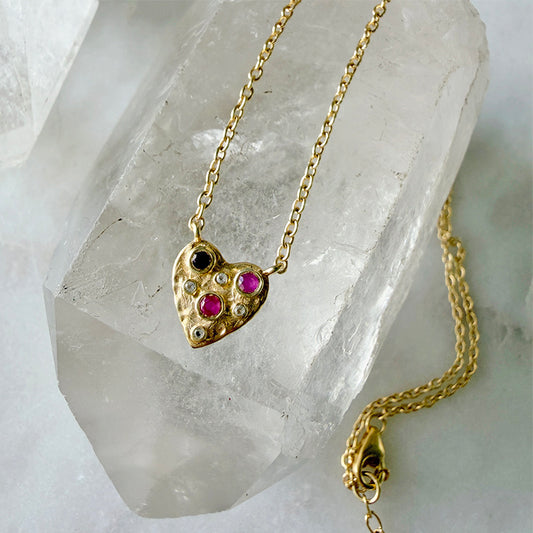 Garnet + White Topaz Heart Necklace