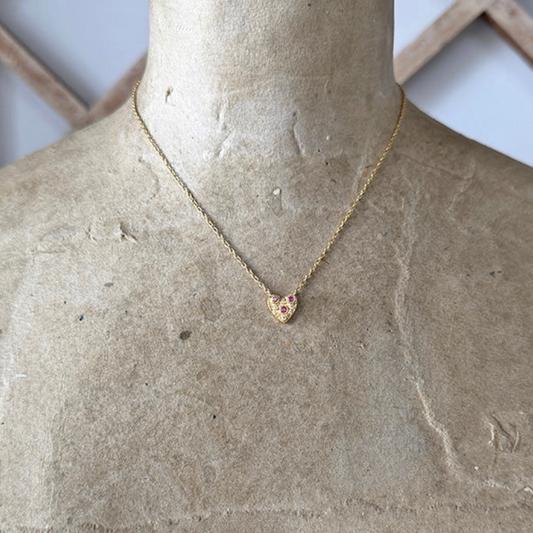 Garnet + White Topaz Heart Necklace