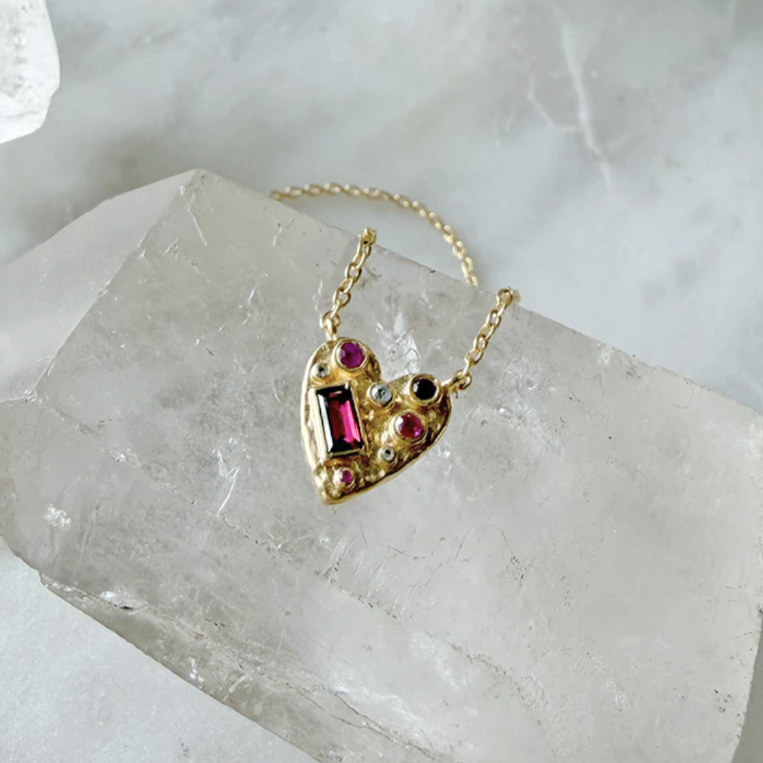 Gemstone Mosaic Heart Necklace