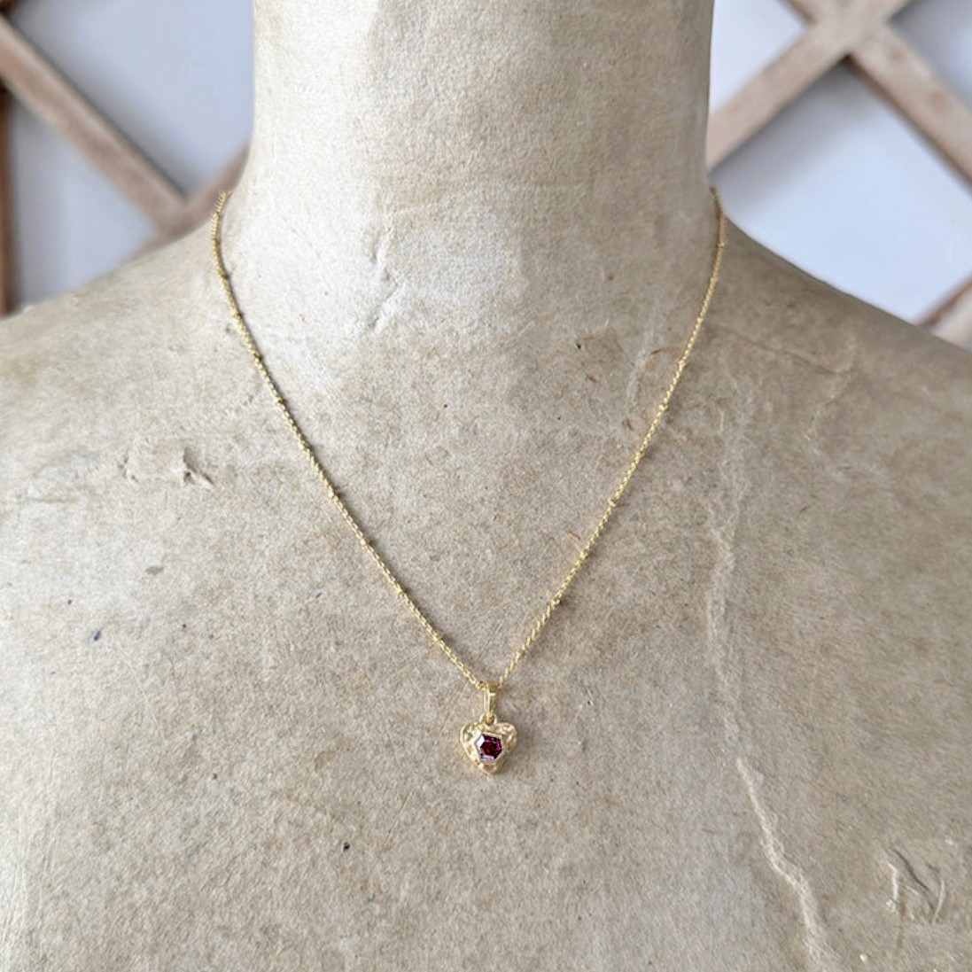 Petite Garnet Heart Necklace