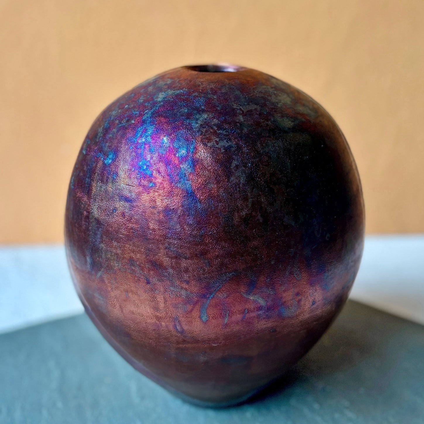 Large Raku Gourd Vessel - Plum/Green Galaxy