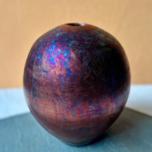 Large Raku Gourd Vessel - Plum/Green Galaxy