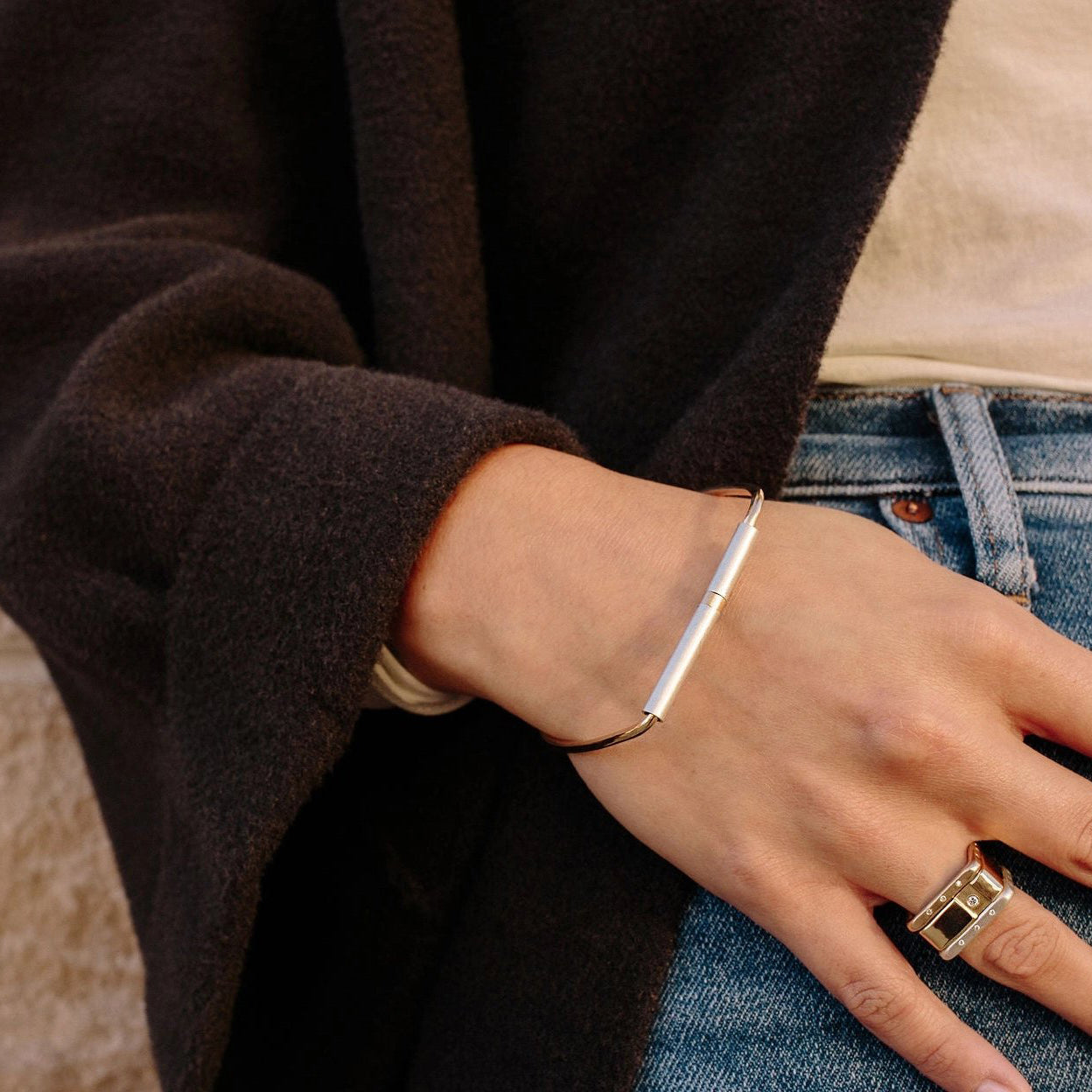 Gold + Silver Repetition Bangle Bracelet