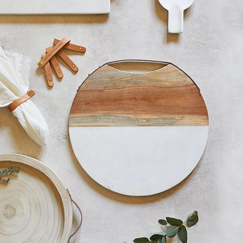 Round Acacia Wood + Marble Cheese Board