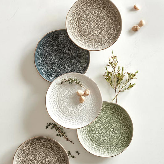 Gold Rim Debossed Appetizer Plates – Set of 4