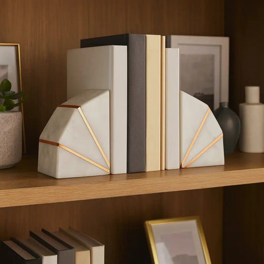 White Marble + Brass Inlay Bookends (Set of 2)