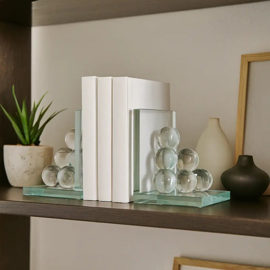 Clear Crystal Stacked Spheres Bookends (Set of 2)