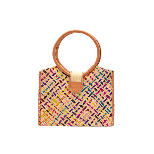 Ibiza Straw Handbag with Leather Handles - Confetti